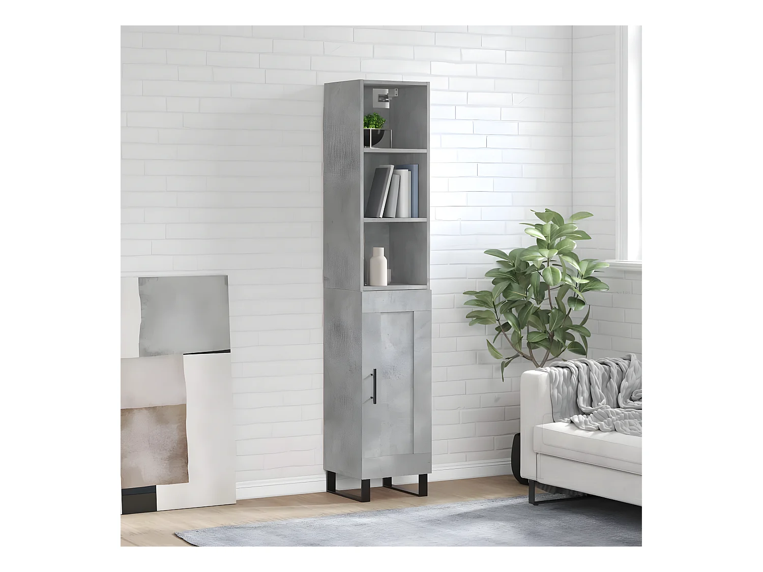 Hoog dressoir Betongrijs 34,5x34x180 cm Bewerkt hout
