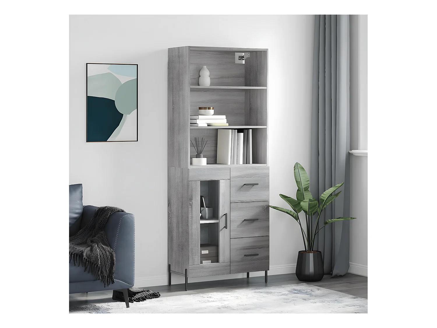 Buffet haut Sonoma gris 69,5x34x180 cm Bois d'ingénierie