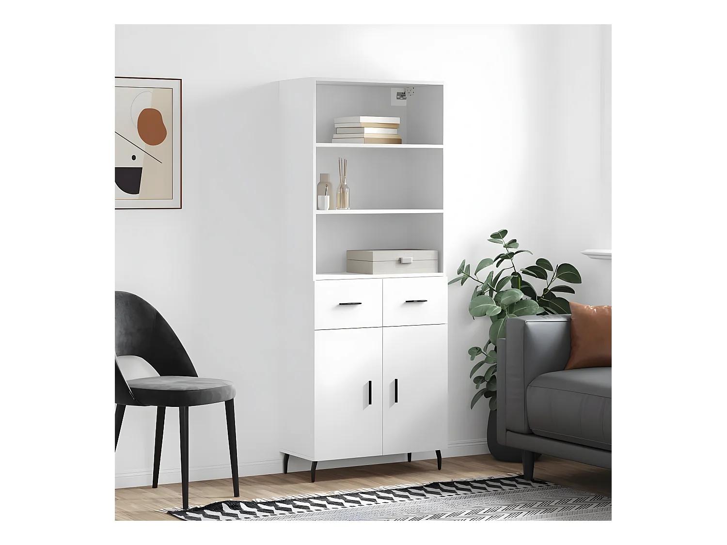 Aparador alto Blanco 69,5x34x180 cm Madera contrachapada