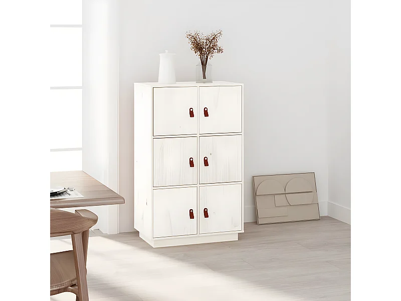 Buffet haut Blanc 67x40x108,5 cm Bois massif de pin