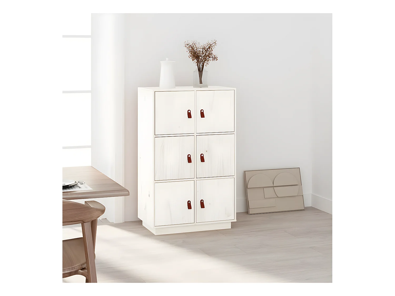 Credenza alta Bianca 67x40x108,5 cm Legno di pino massiccio