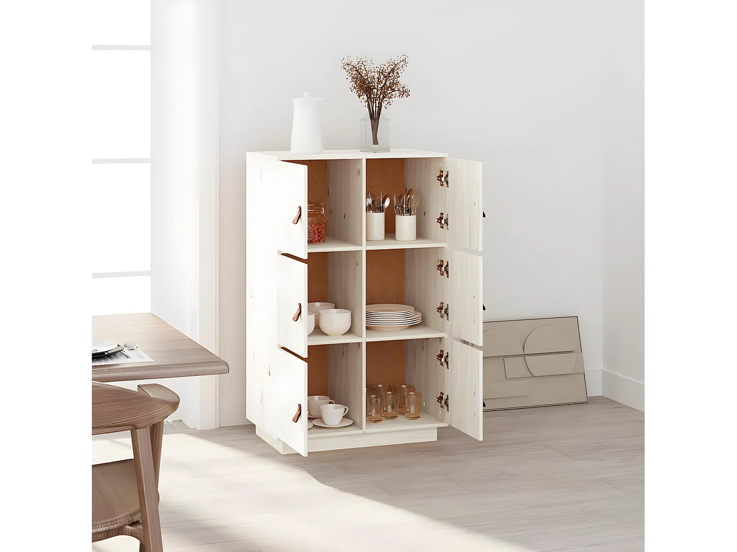 Buffet haut Blanc 67x40x108,5 cm Bois massif de pin