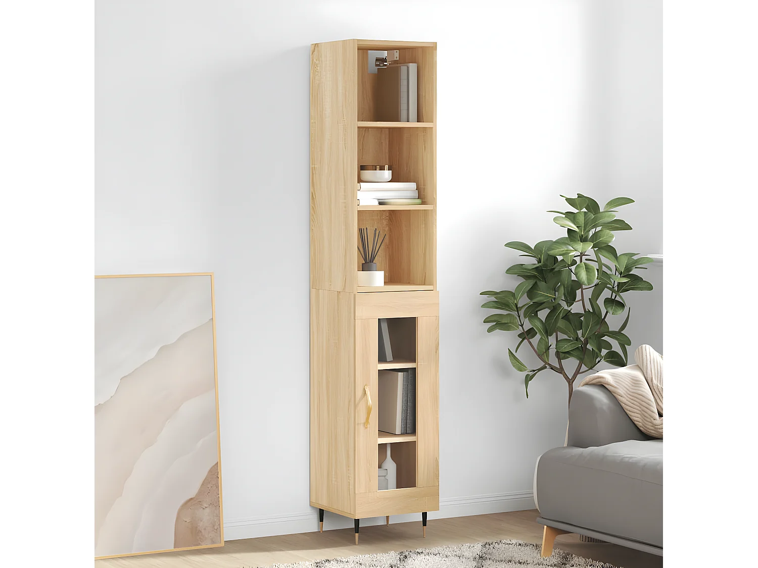 Buffet haut Chêne sonoma 34,5x34x180 cm Bois d'ingénierie