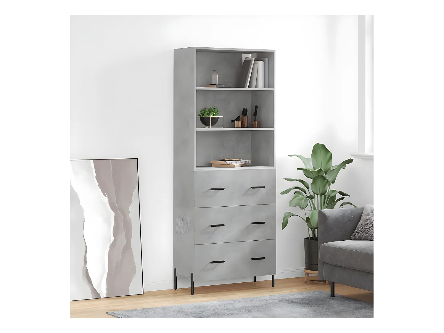 Buffet haut Gris béton 69,5x34x180 cm Bois d'ingénierie