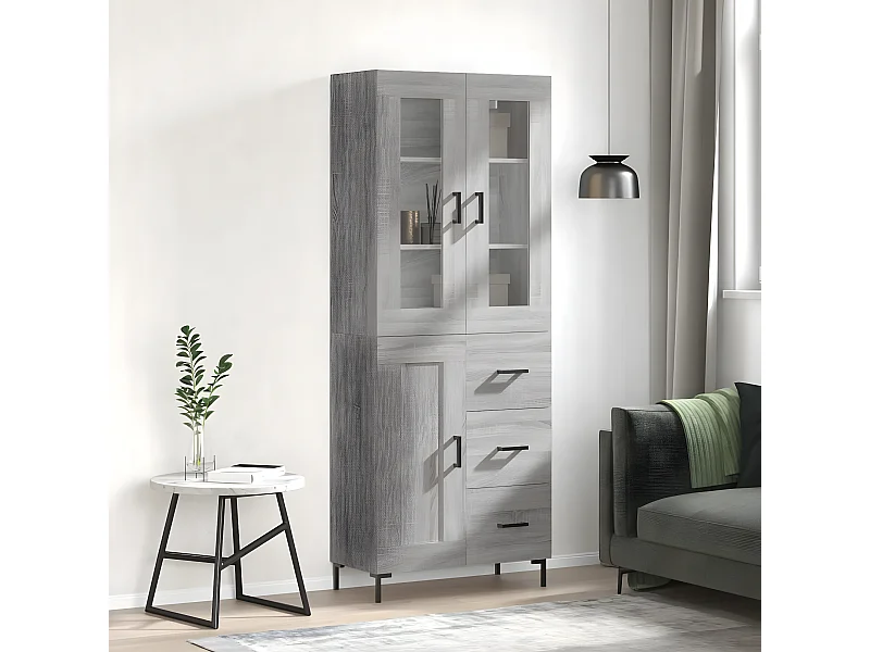 Aparador alto Sonoma gris 69,5x34x180 cm madera contrachapada