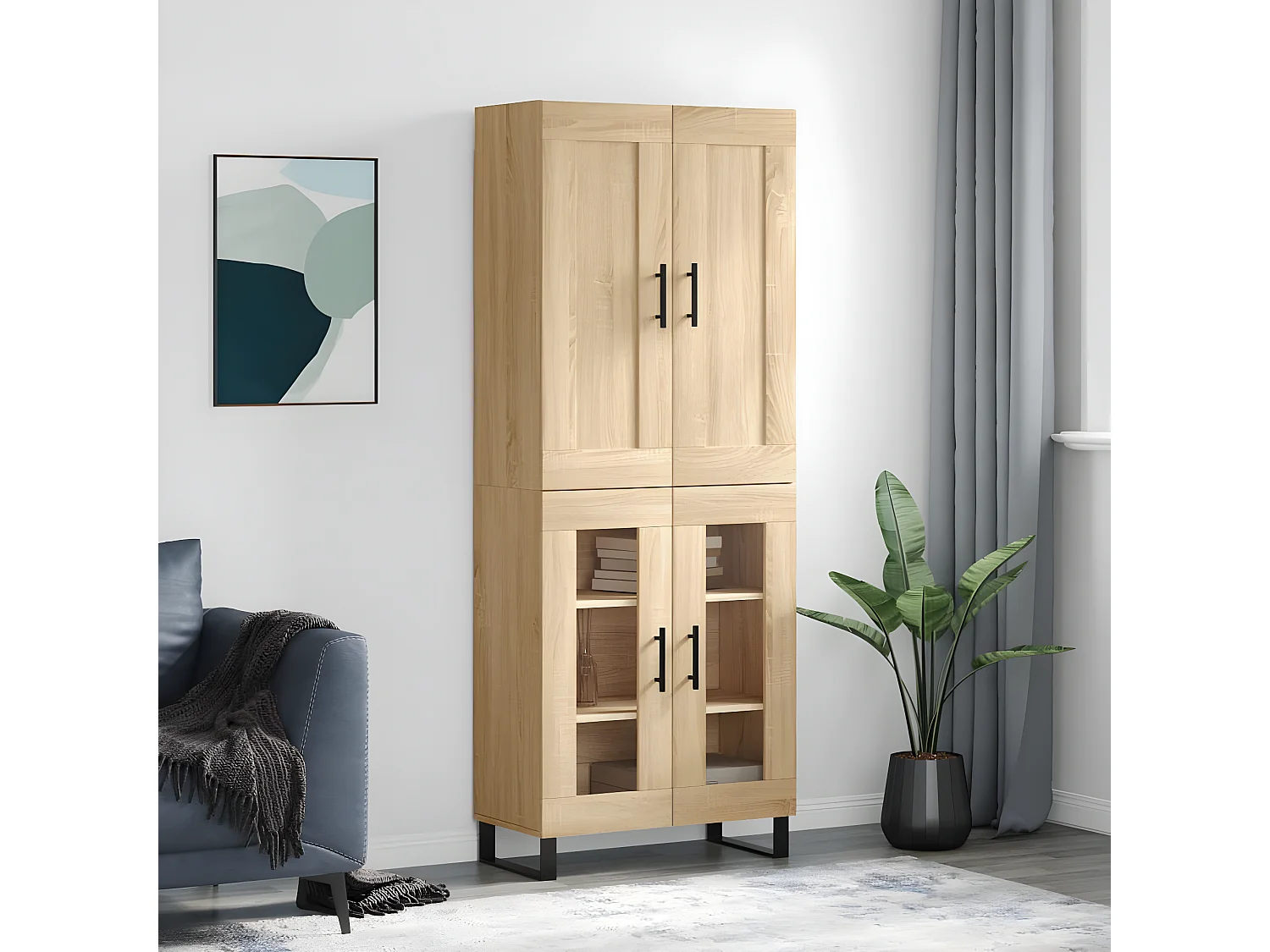 Aparador alto roble Sonoma 69,5x34x180 cm Madera contrachapada