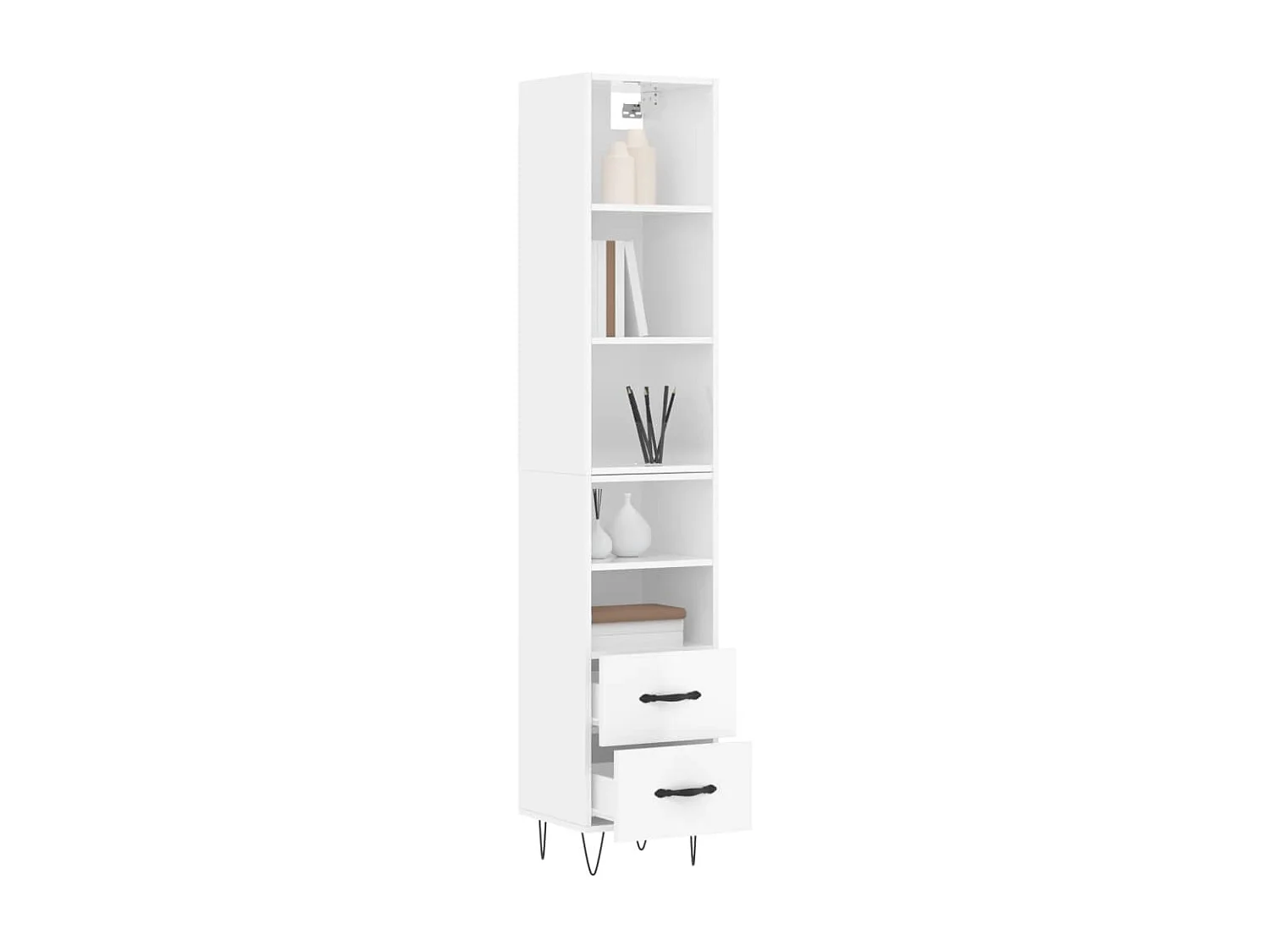 Hoog dressoir Glanzend wit 34,5x34x180 cm Bewerkt hout