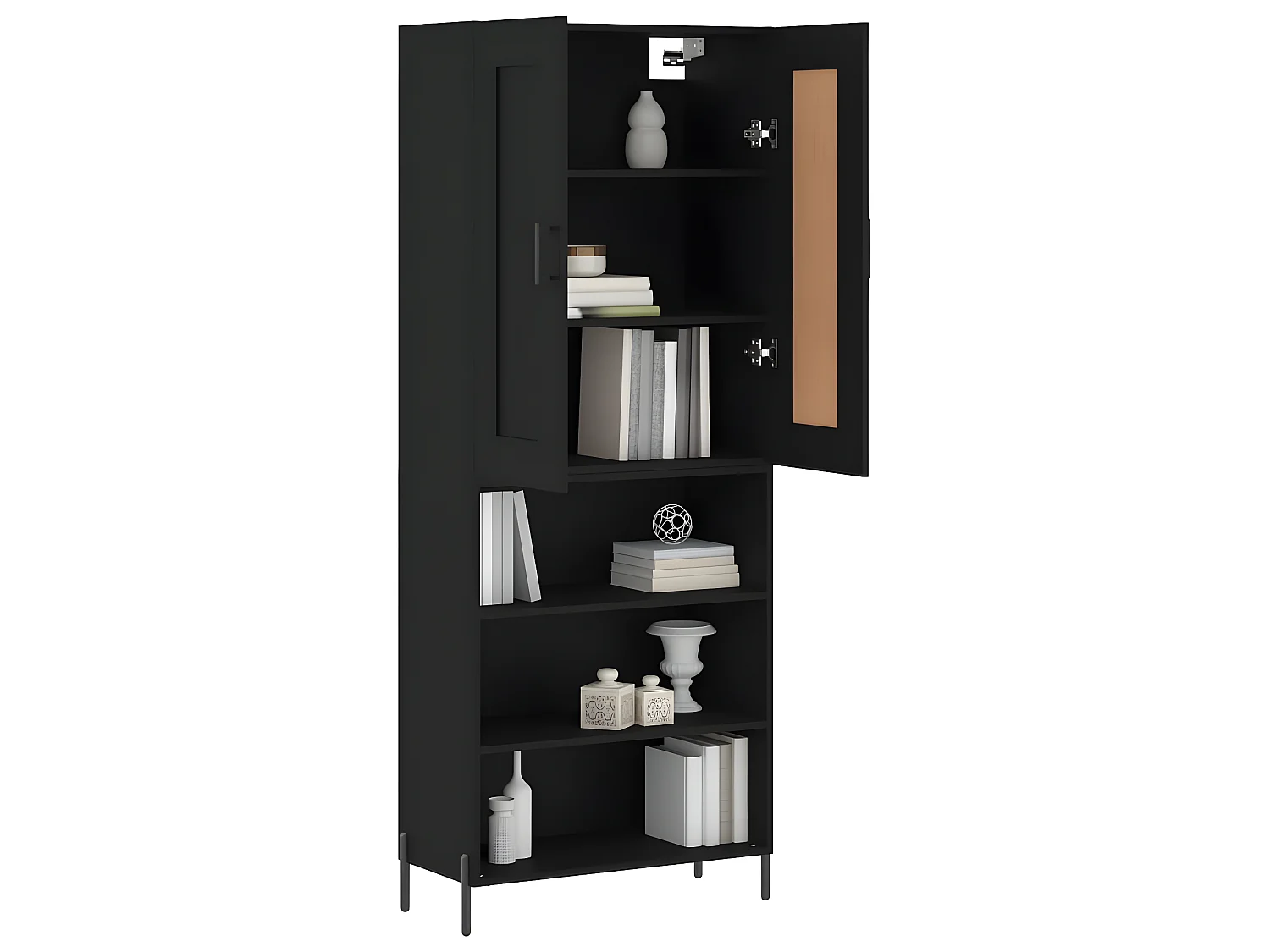 Aparador alto preto 69,5x34x180 cm Madeira trabalhada