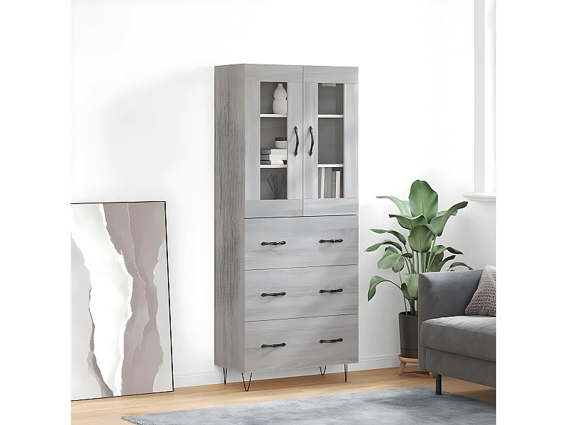 Aparador alto Sonoma gris 69,5x34x180 cm madera contrachapada