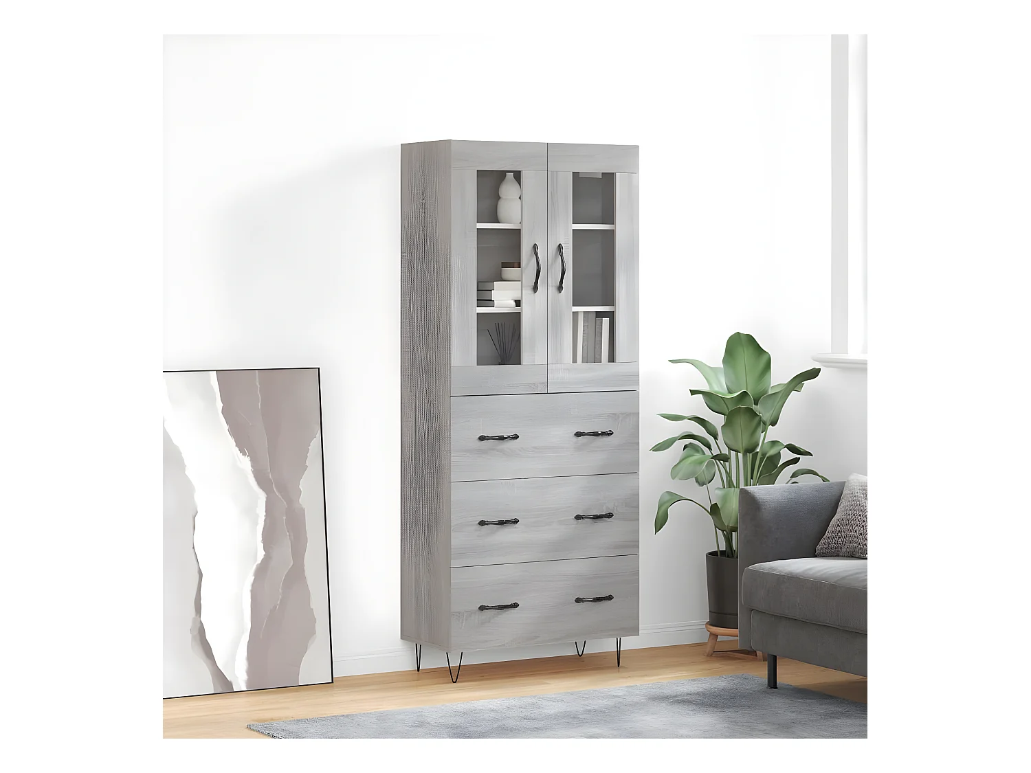Aparador alto Sonoma gris 69,5x34x180 cm madera contrachapada