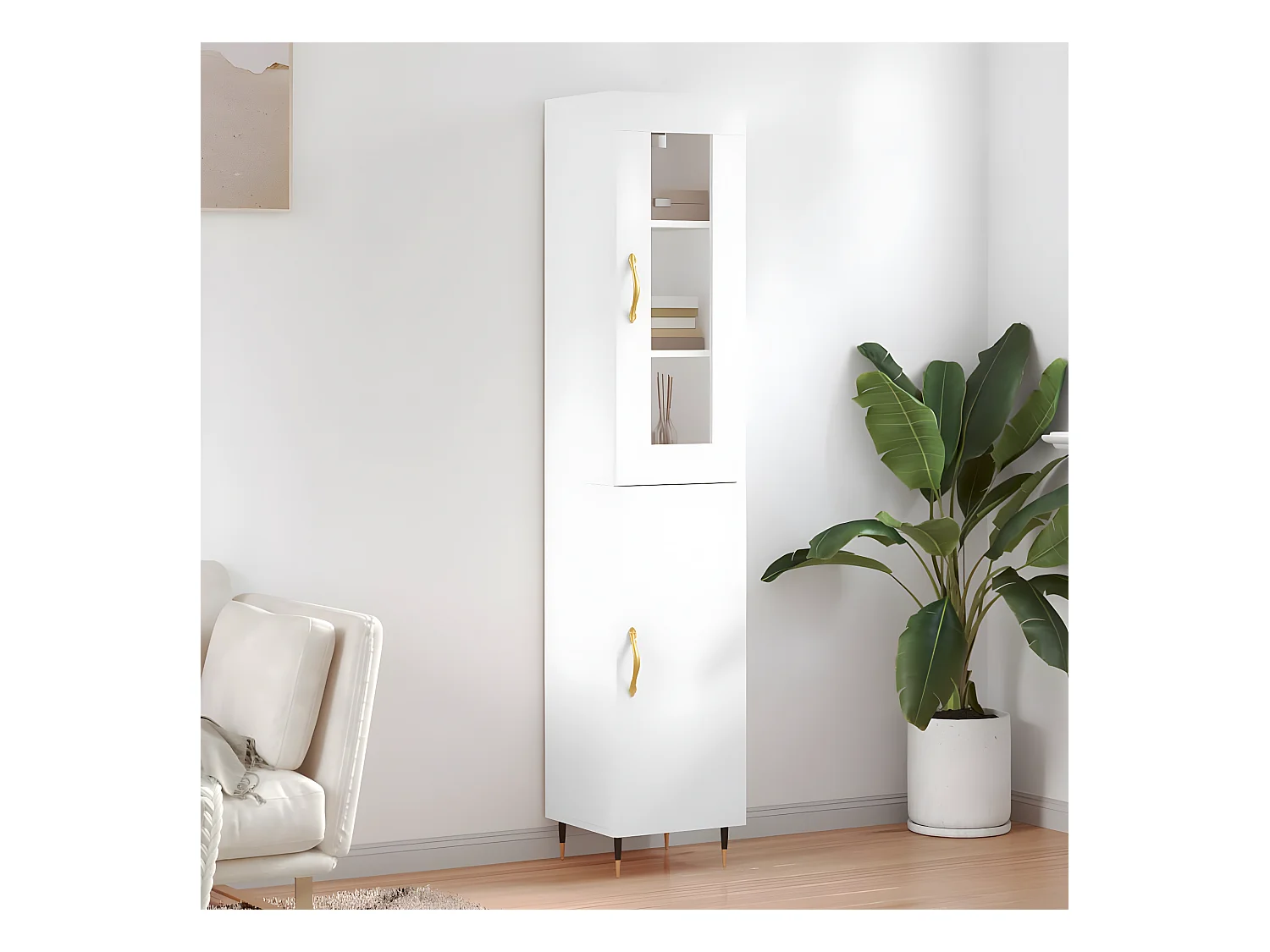 Buffet haut Blanc 34,5x34x180 cm Bois d'ingénierie
