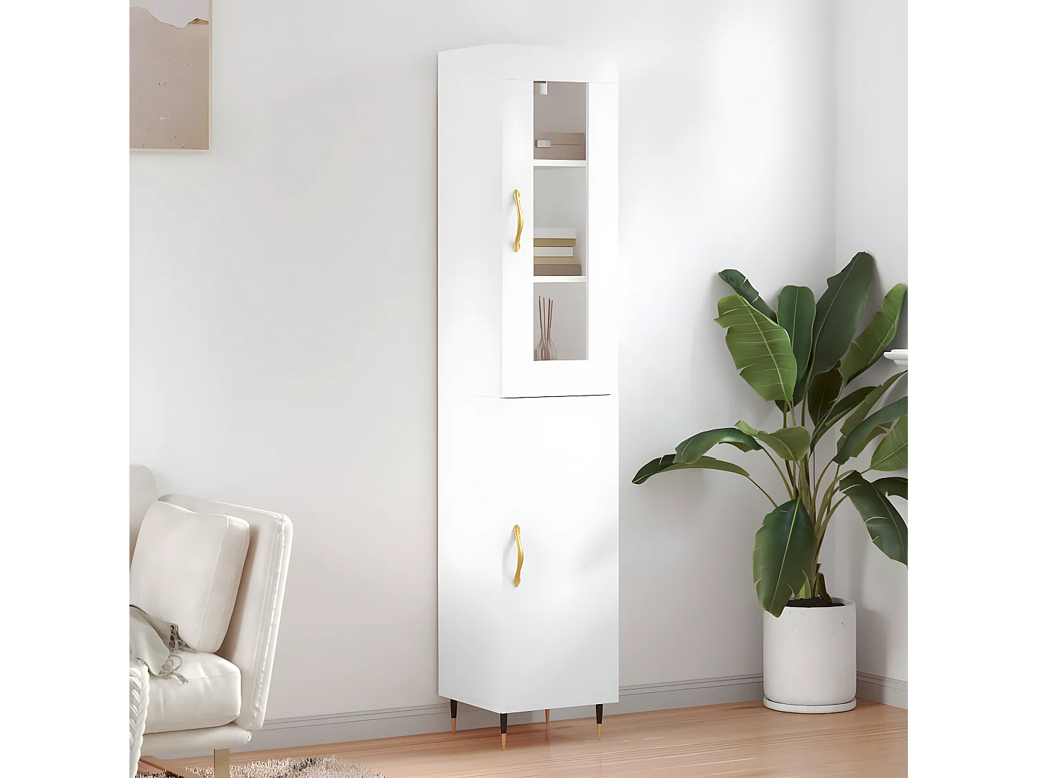 Buffet haut Blanc 34,5x34x180 cm Bois d'ingénierie