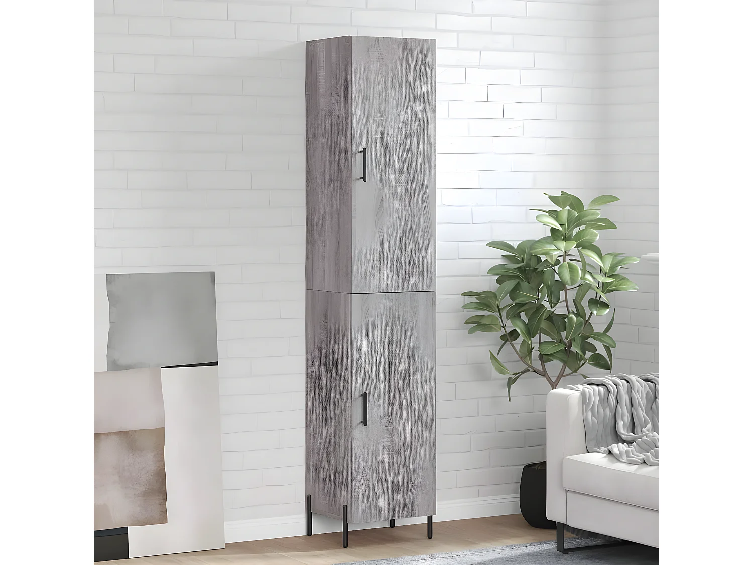 Credenza alta Sonoma grigia 34,5x34x180 cm MDF