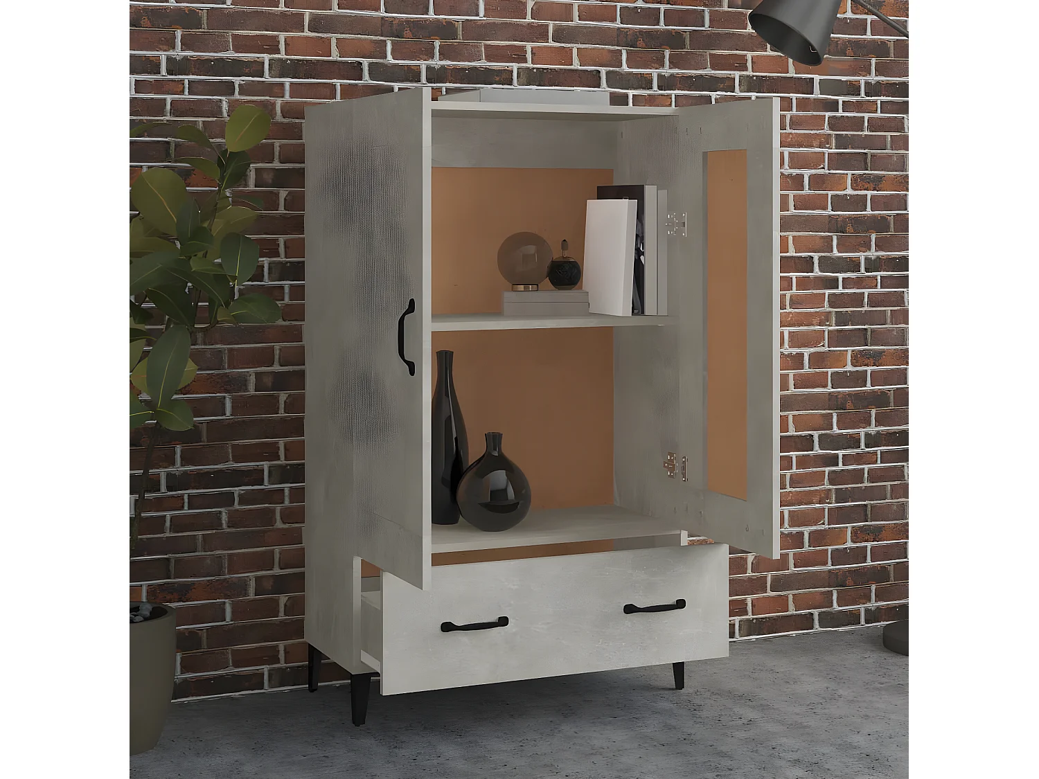 Credenza alta Grigio cemento 70x31x115 cm MDF