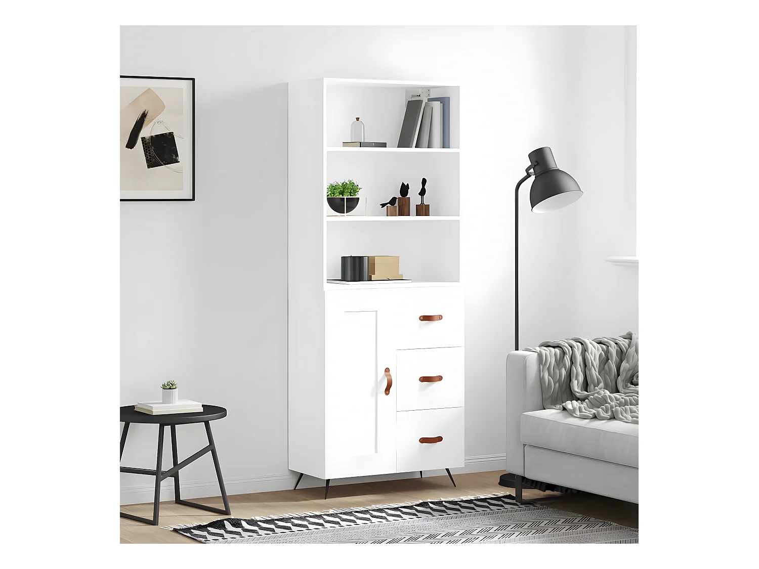 Buffet haut Blanc 69,5x34x180 cm Bois d'ingénierie