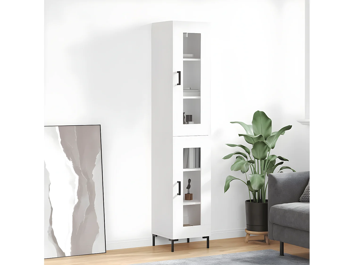 Hoog dressoir Wit 34,5x34x180 cm Bewerkt hout