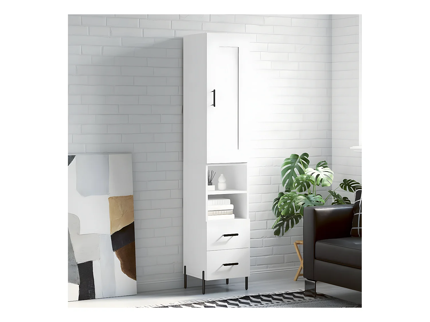 Credenza alta Bianca 34,5x34x180 cm MDF