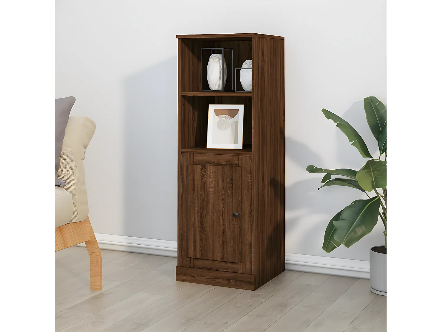 Hohes Sideboard aus brauner Eiche, 36 x 35,5 x 103,5 cm, Holzwerkstoff