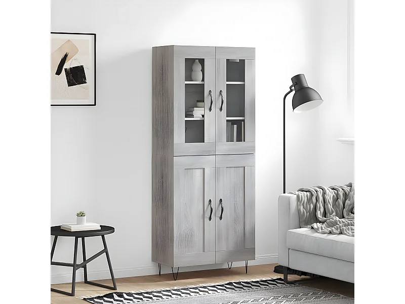 Credenza alta Sonoma grigia 69,5x34x180 cm MDF