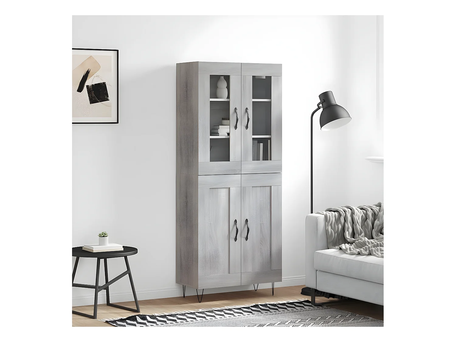 Credenza alta Sonoma grigia 69,5x34x180 cm MDF