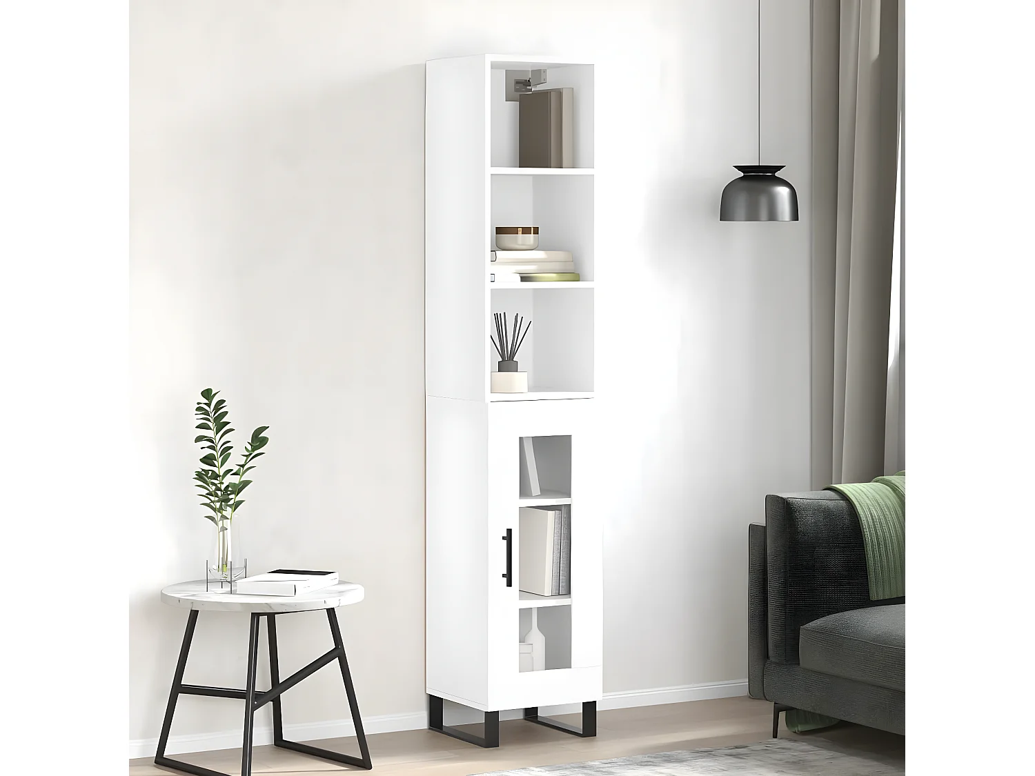 Hoog dressoir Glanzend wit 34,5x34x180 cm Bewerkt hout