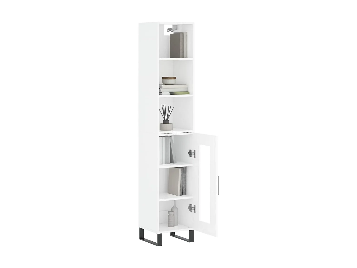 Hoog dressoir Glanzend wit 34,5x34x180 cm Bewerkt hout