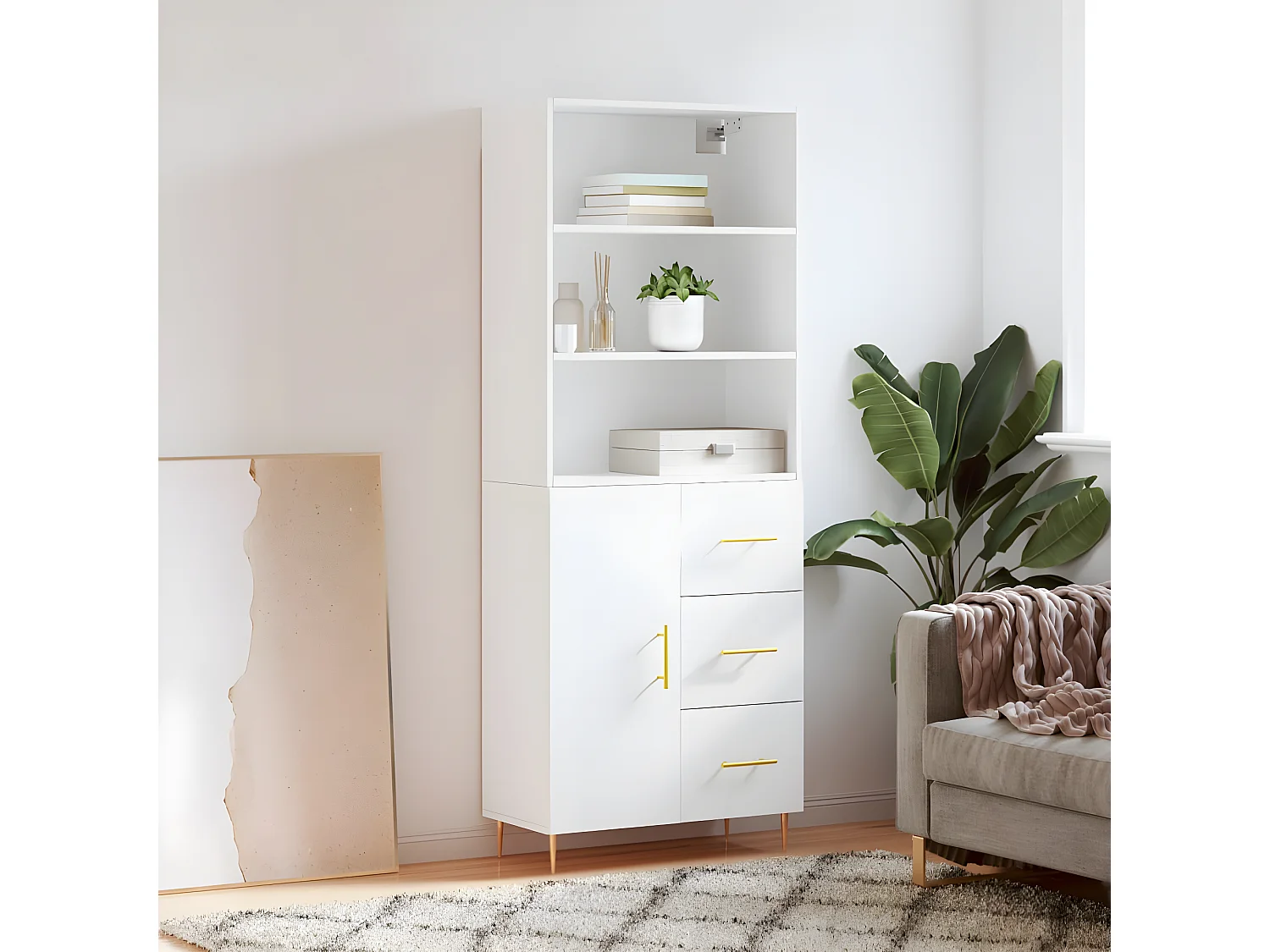 Buffet haut Blanc 69,5x34x180 cm Bois d'ingénierie