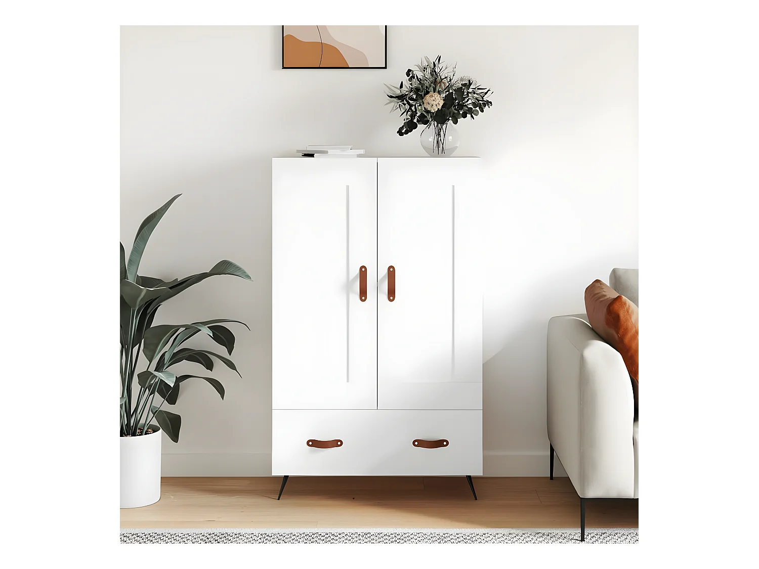 Credenza alta bianca 69,5x31x115 cm in derivati del legno