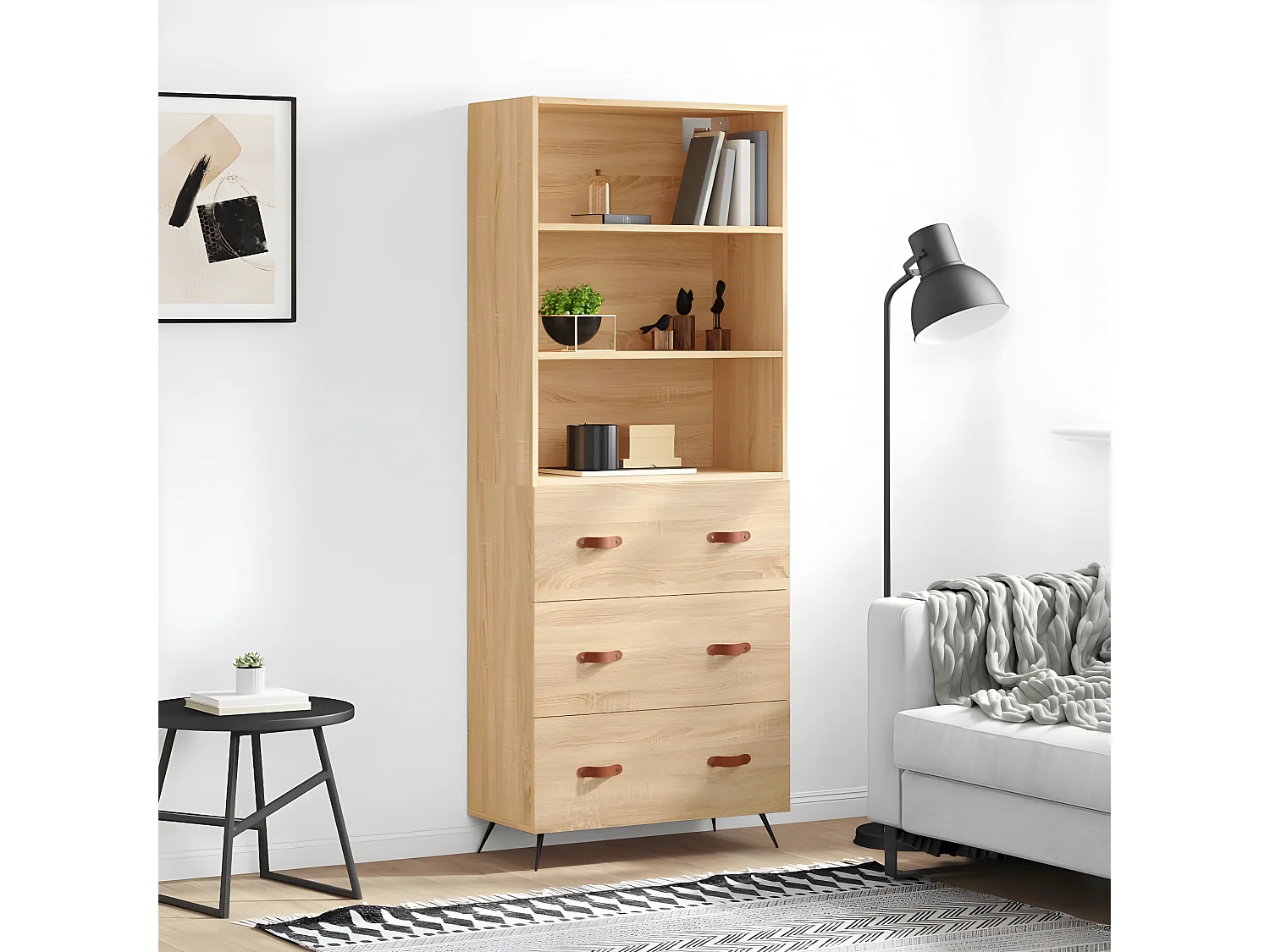 Aparador alto roble Sonoma 69,5x34x180 cm Madera contrachapada