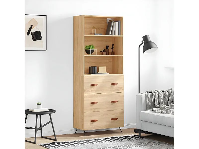 Aparador alto roble Sonoma 69,5x34x180 cm Madera contrachapada
