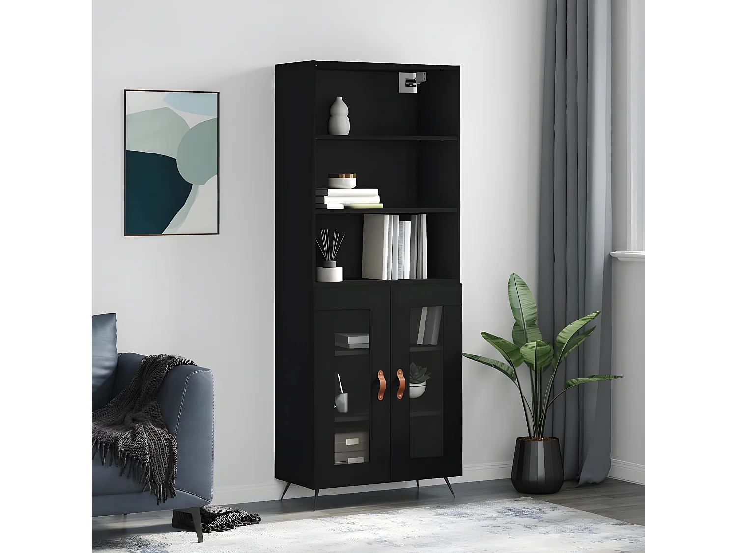 Buffet haut Noir 69,5x34x180 cm Bois d'ingénierie