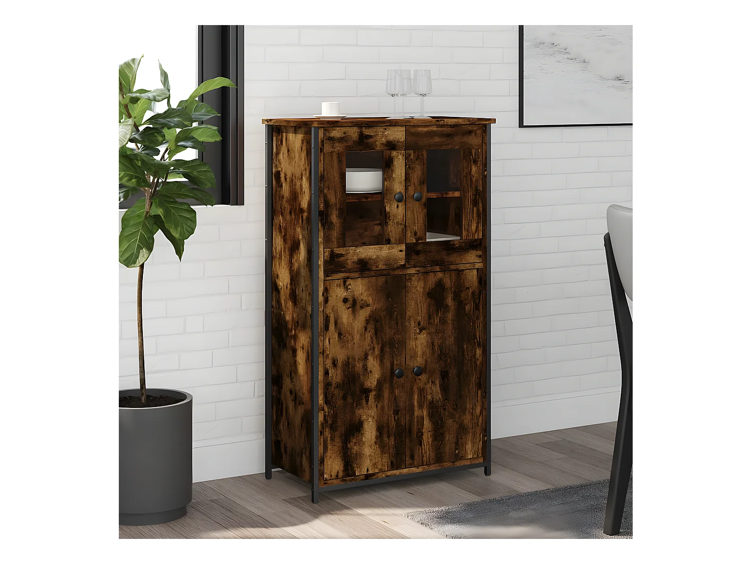 Hohes Sideboard aus geräucherter Eiche, 62 x 32 x 106,5 cm, Holzwerkstoff