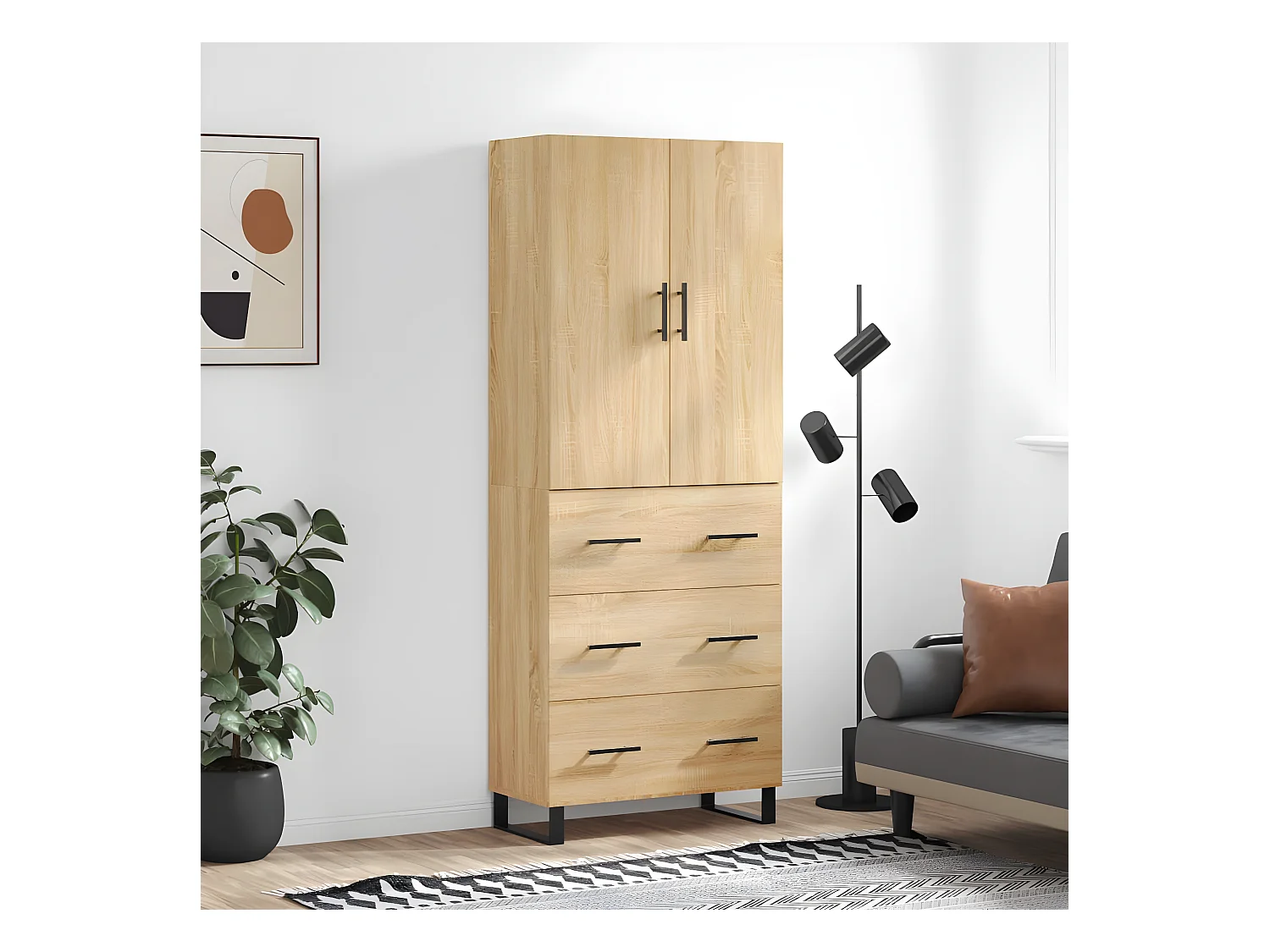 Buffet haut Chêne sonoma 69,5x34x180 cm Bois d'ingénierie