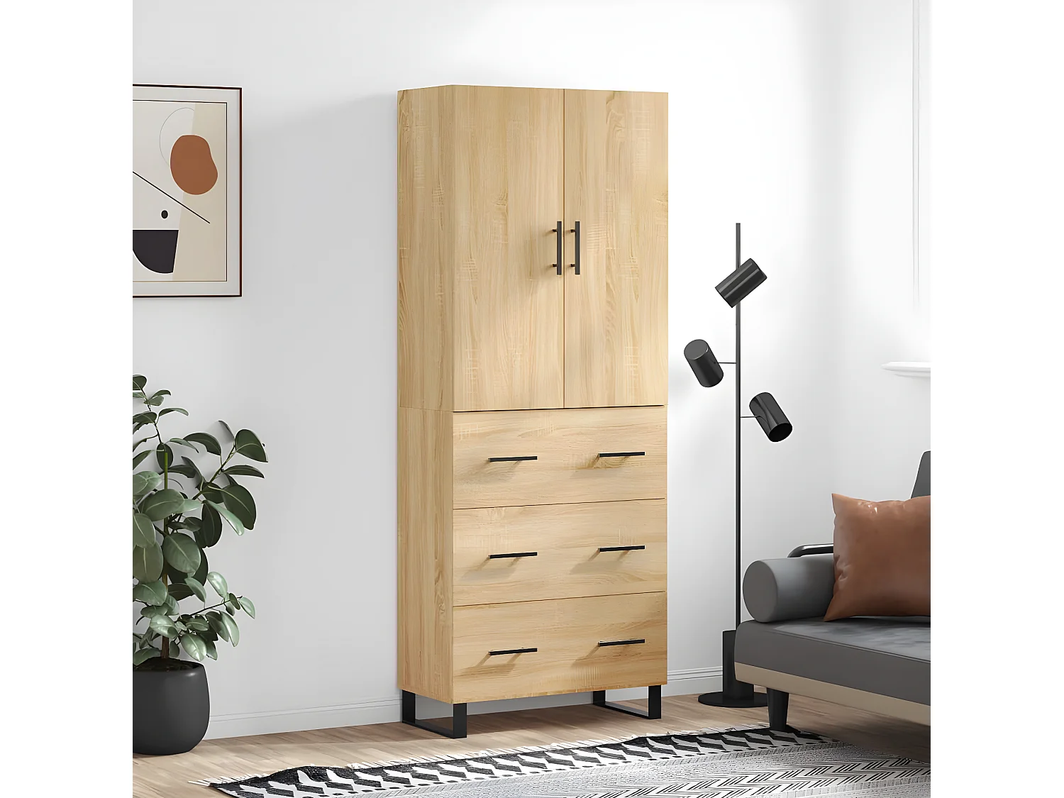 Hohes Sideboard Sonoma-Eiche 69,5x34x180 cm Holzwerkstoff