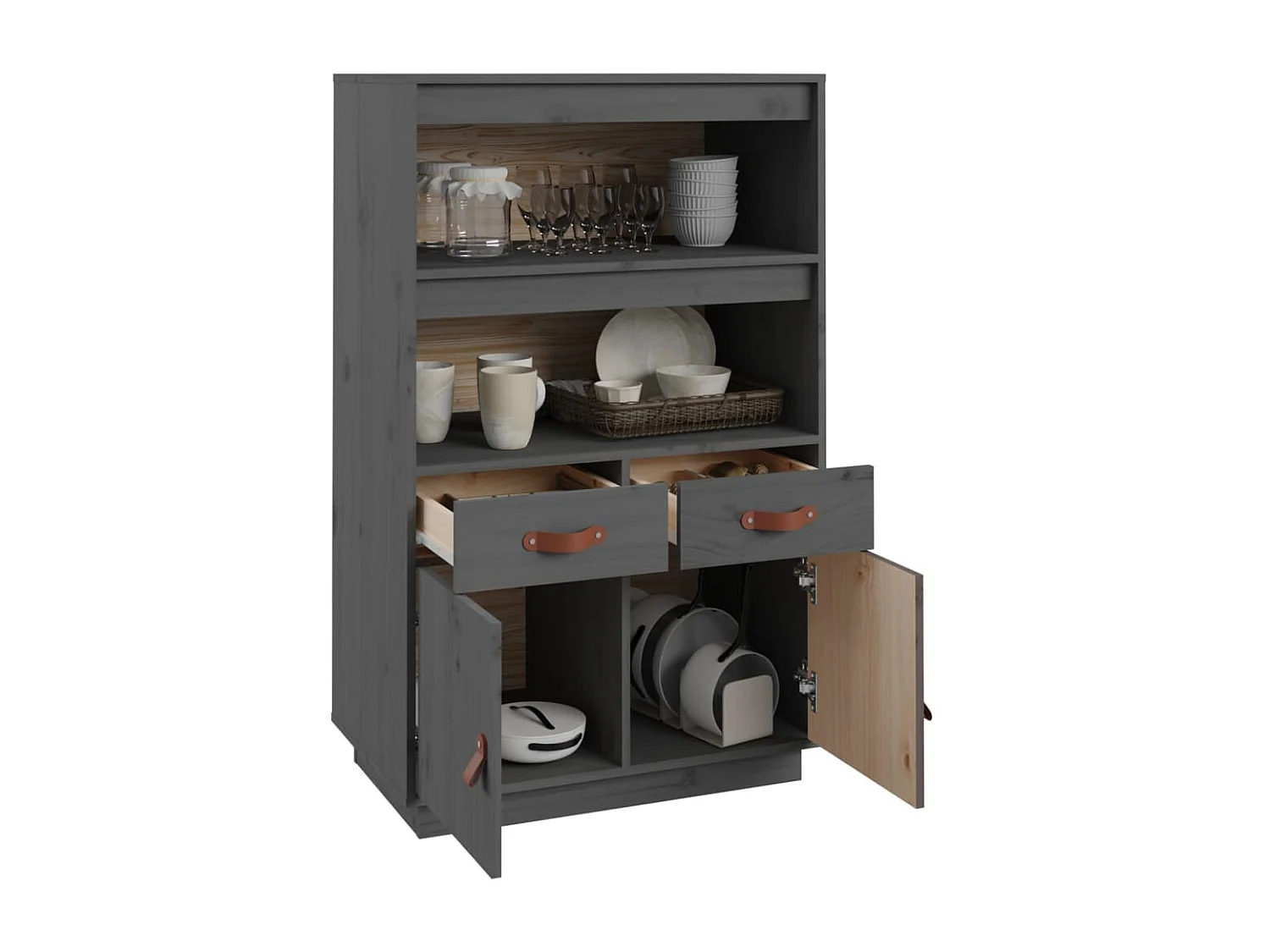 Hohes Sideboard Grau 67x40x108,5 cm Massives Kiefernholz