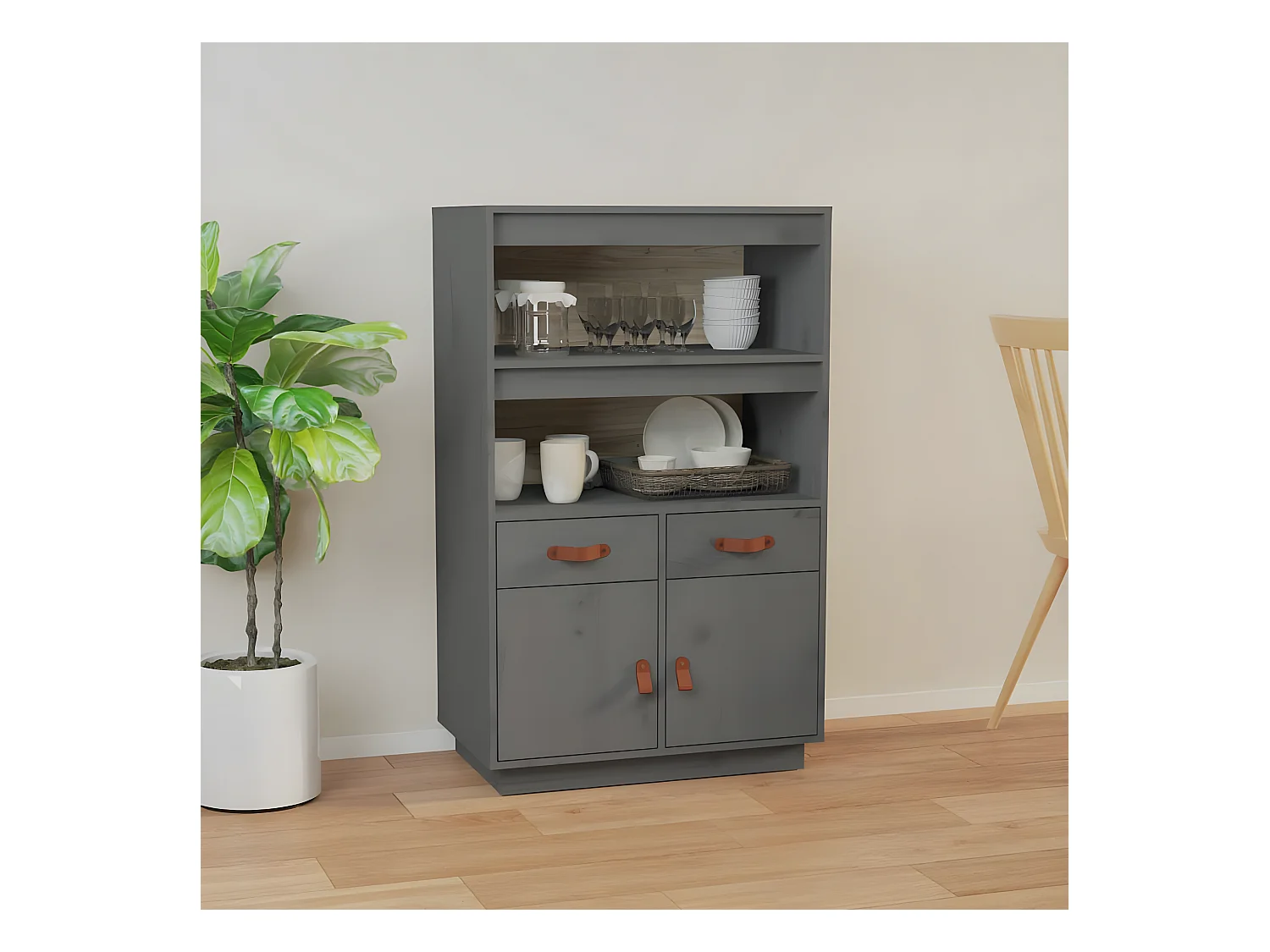 Credenza alta Grigia 67x40x108,5 cm Legno di pino massiccio