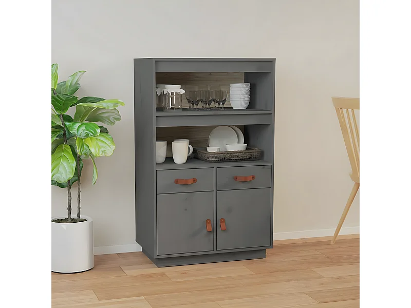 Aparador alto Gris 67x40x108,5 cm Madera maciza de pino