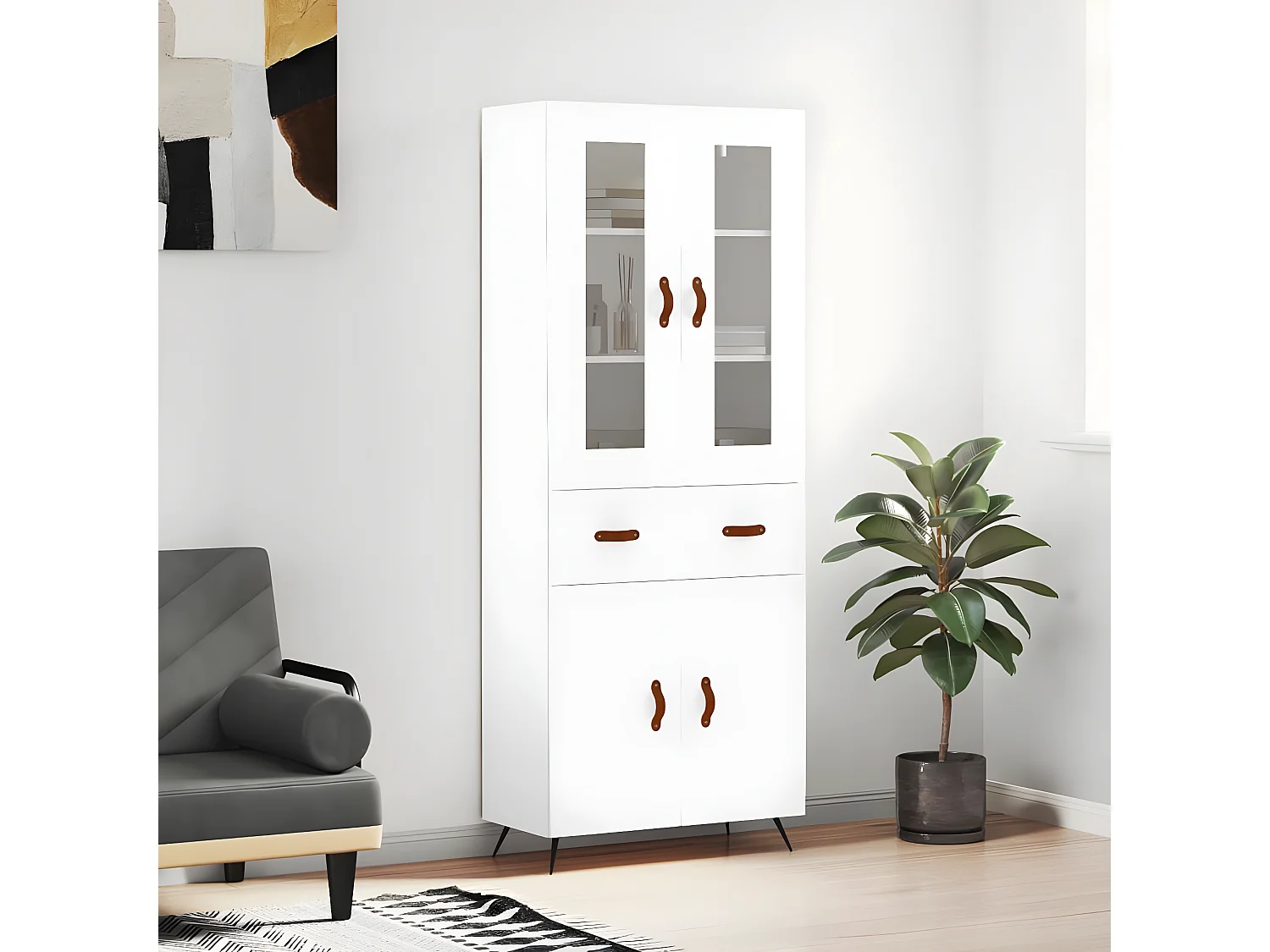 Aparador alto Blanco 69,5x34x180 cm Madera contrachapada