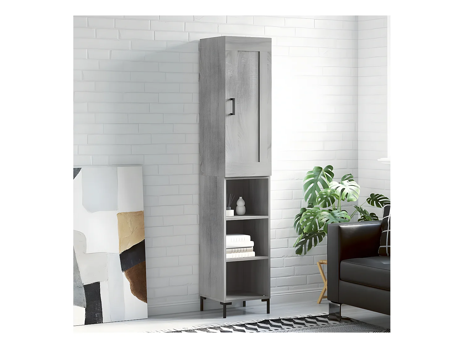 Credenza alta Sonoma grigia 34,5x34x180 cm MDF