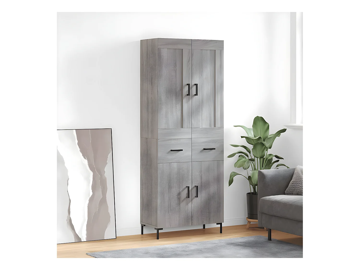 Credenza alta Sonoma grigia 69,5x34x180 cm MDF