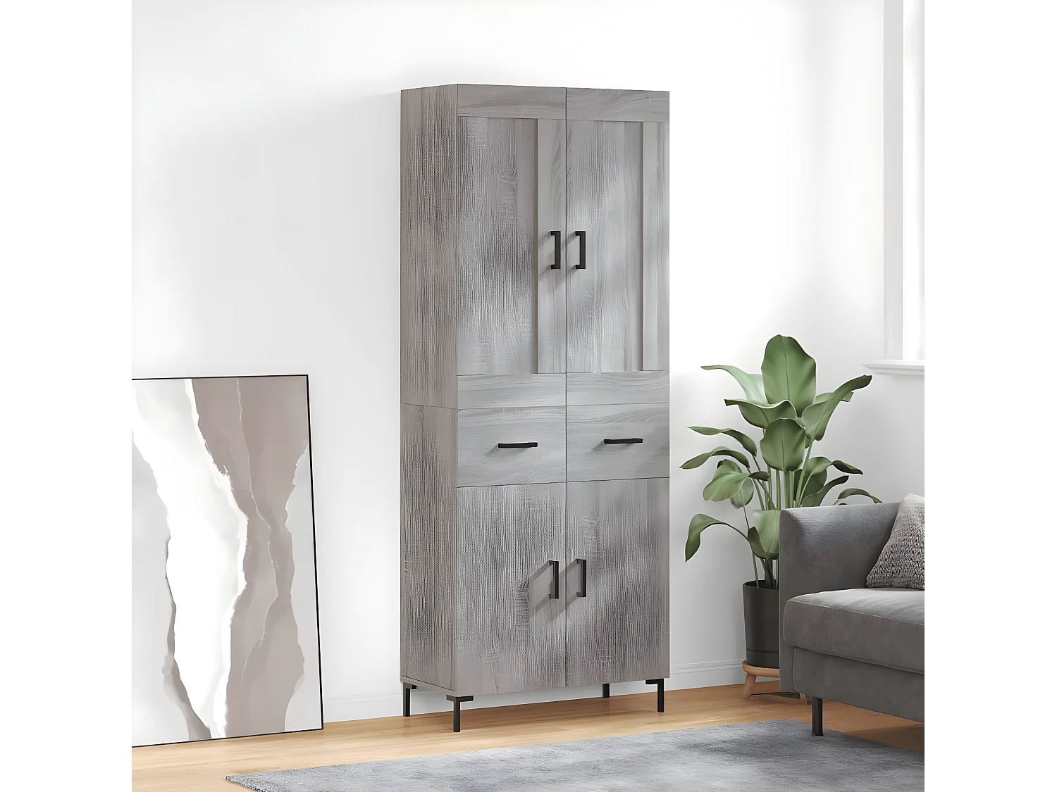 Credenza alta Sonoma grigia 69,5x34x180 cm MDF