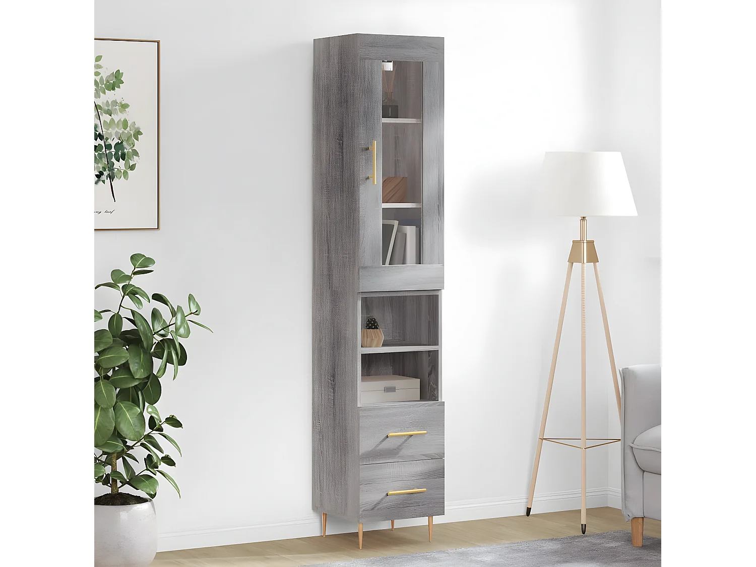 Credenza alta Sonoma grigia 34,5x34x180 cm MDF