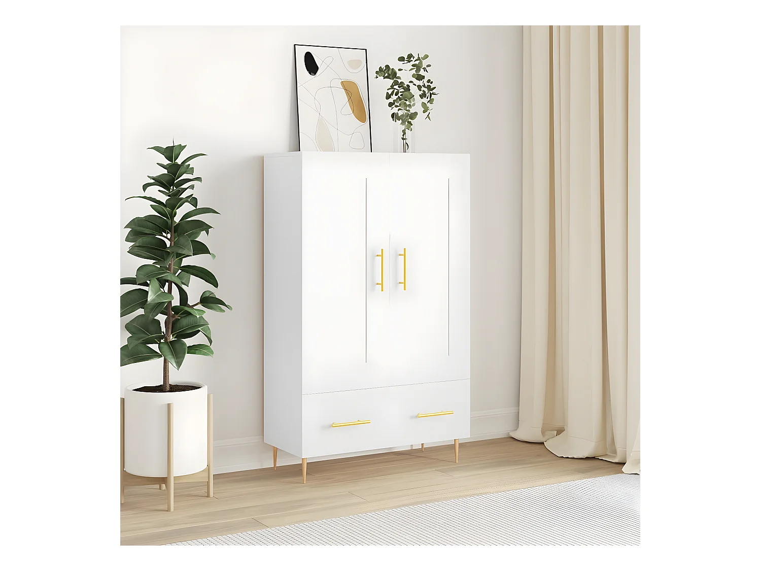 Credenza alta bianca 69,5x31x115 cm in derivati del legno