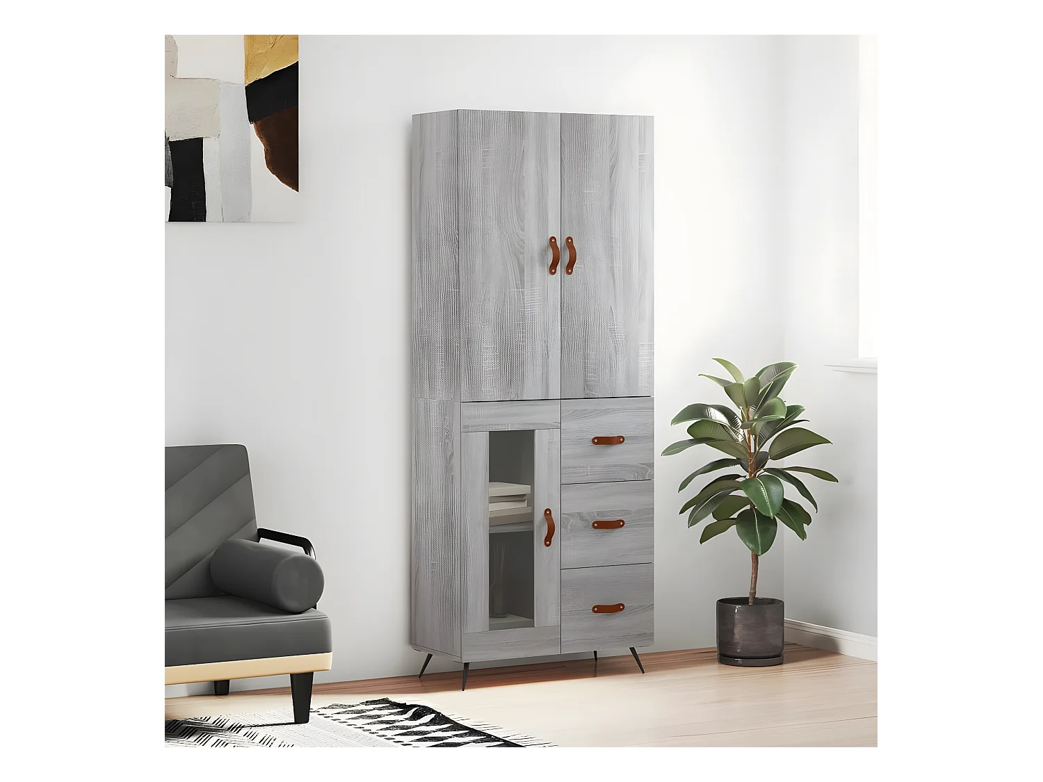Credenza alta Sonoma grigia 69,5x34x180 cm MDF