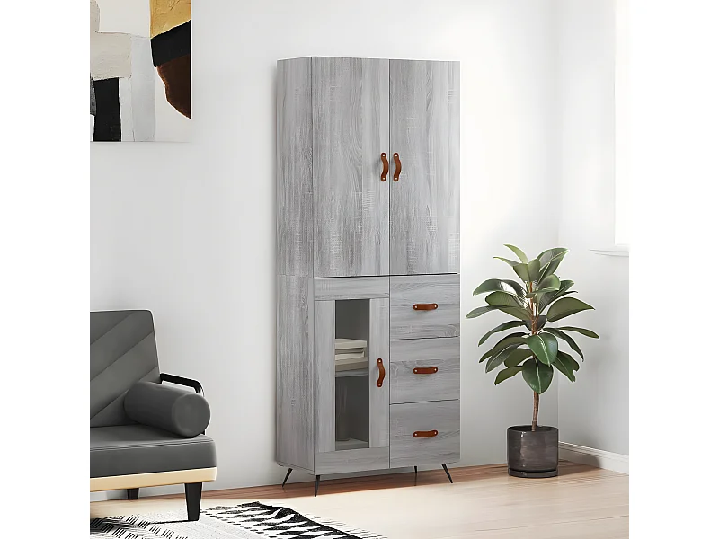 Aparador alto Sonoma gris 69,5x34x180 cm madera contrachapada