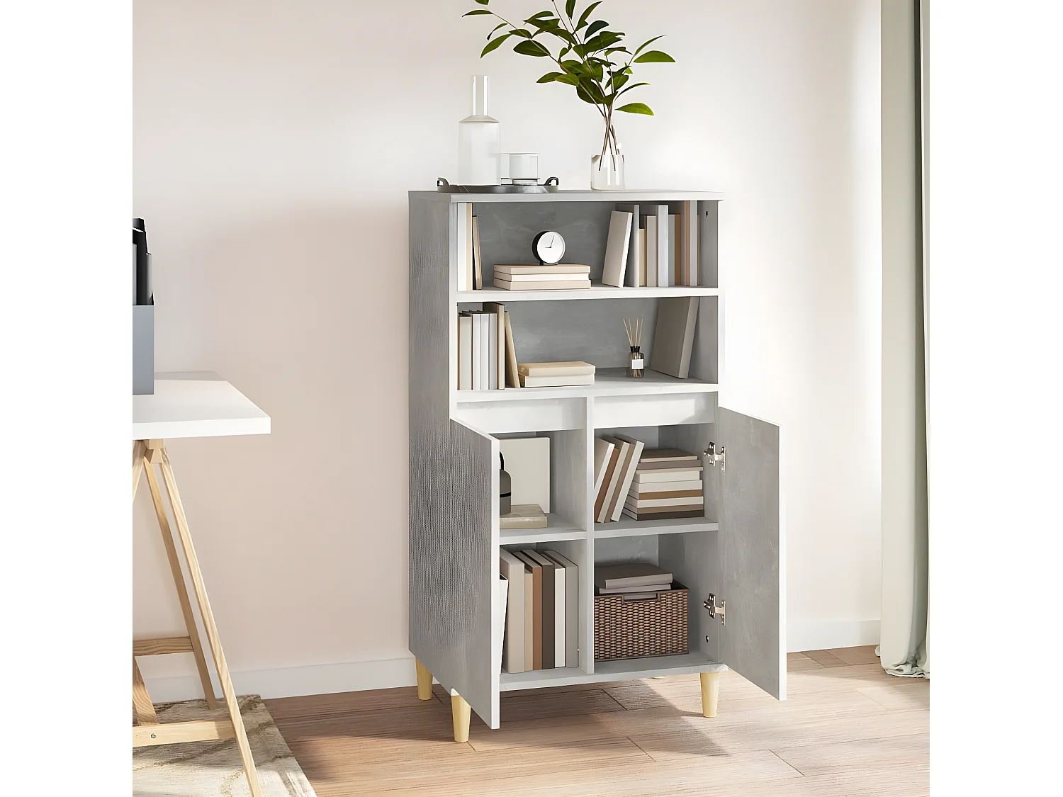 Buffet haut Gris béton 60x36x110 cm Bois d'ingénierie