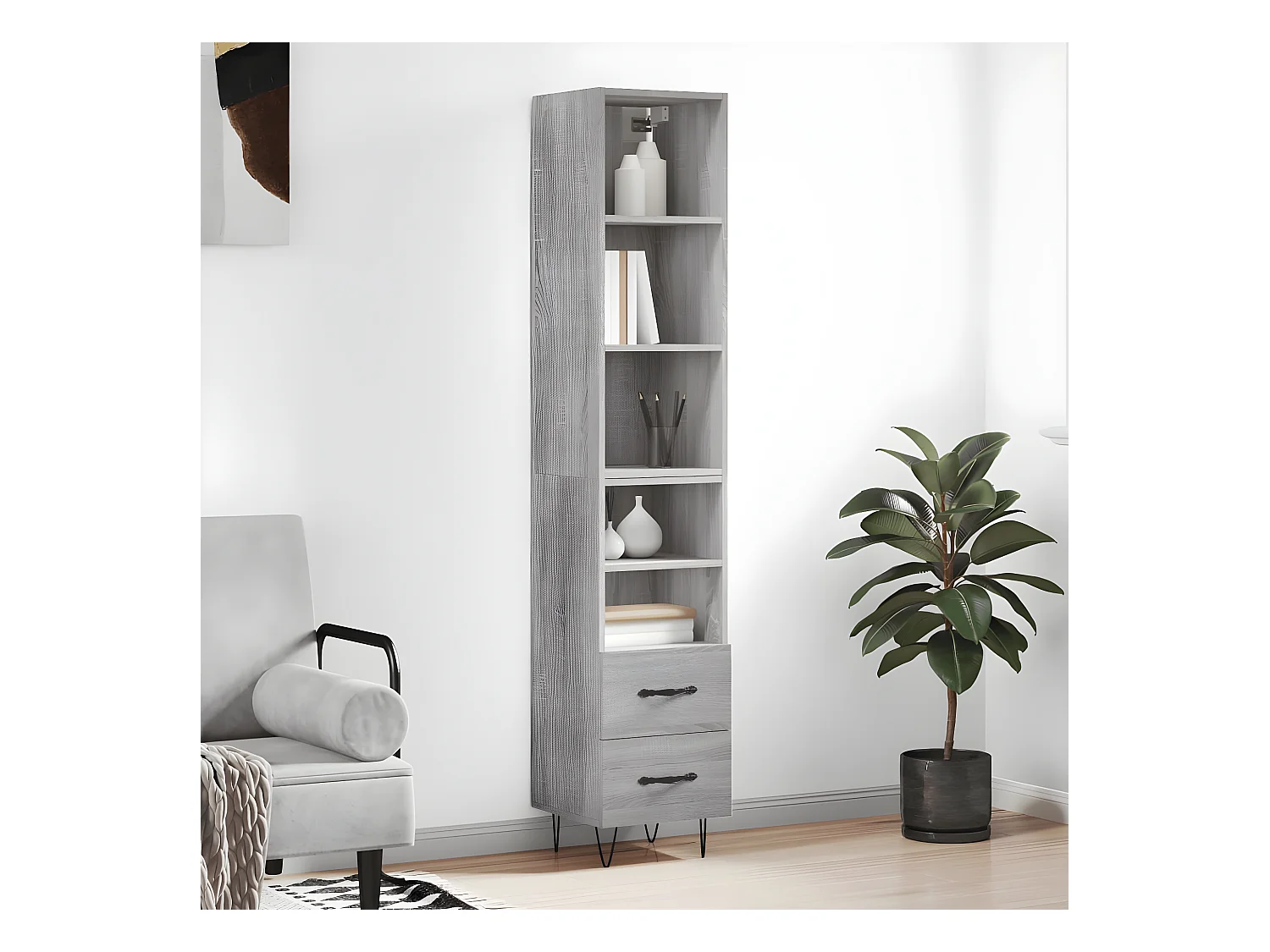 Buffet haut Sonoma gris 34,5x34x180 cm Bois d'ingénierie