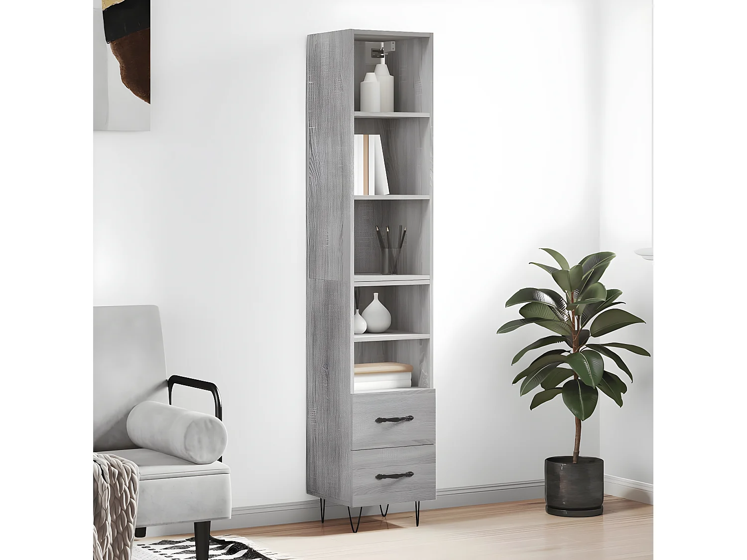 Buffet haut Sonoma gris 34,5x34x180 cm Bois d'ingénierie