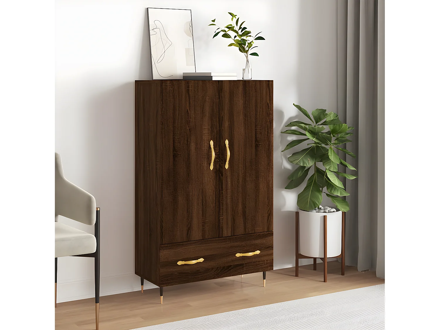 Buffet haut chêne marron 69,5x31x115 cm bois d'ingénierie