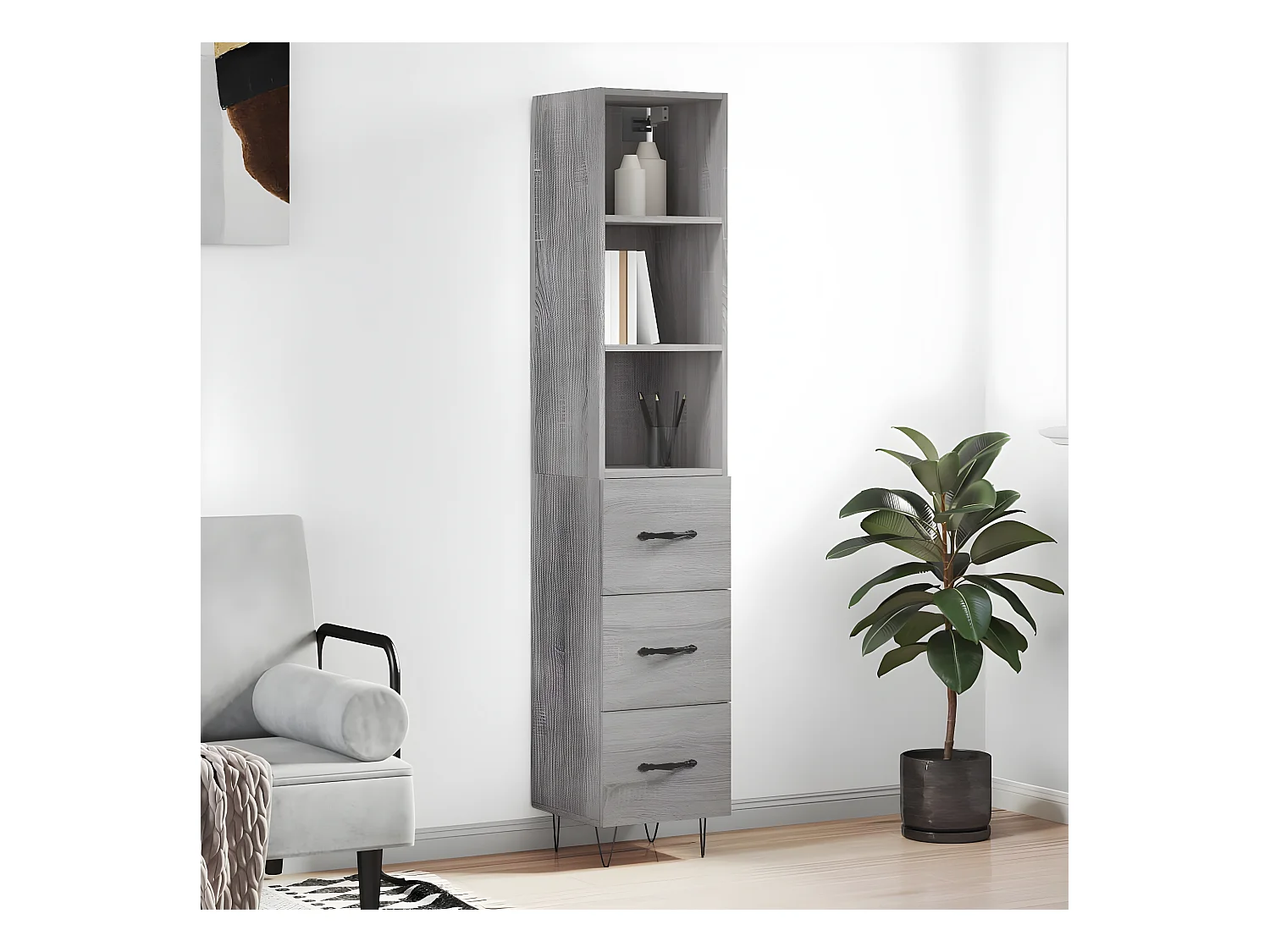 Buffet haut Sonoma gris 34,5x34x180 cm Bois d'ingénierie